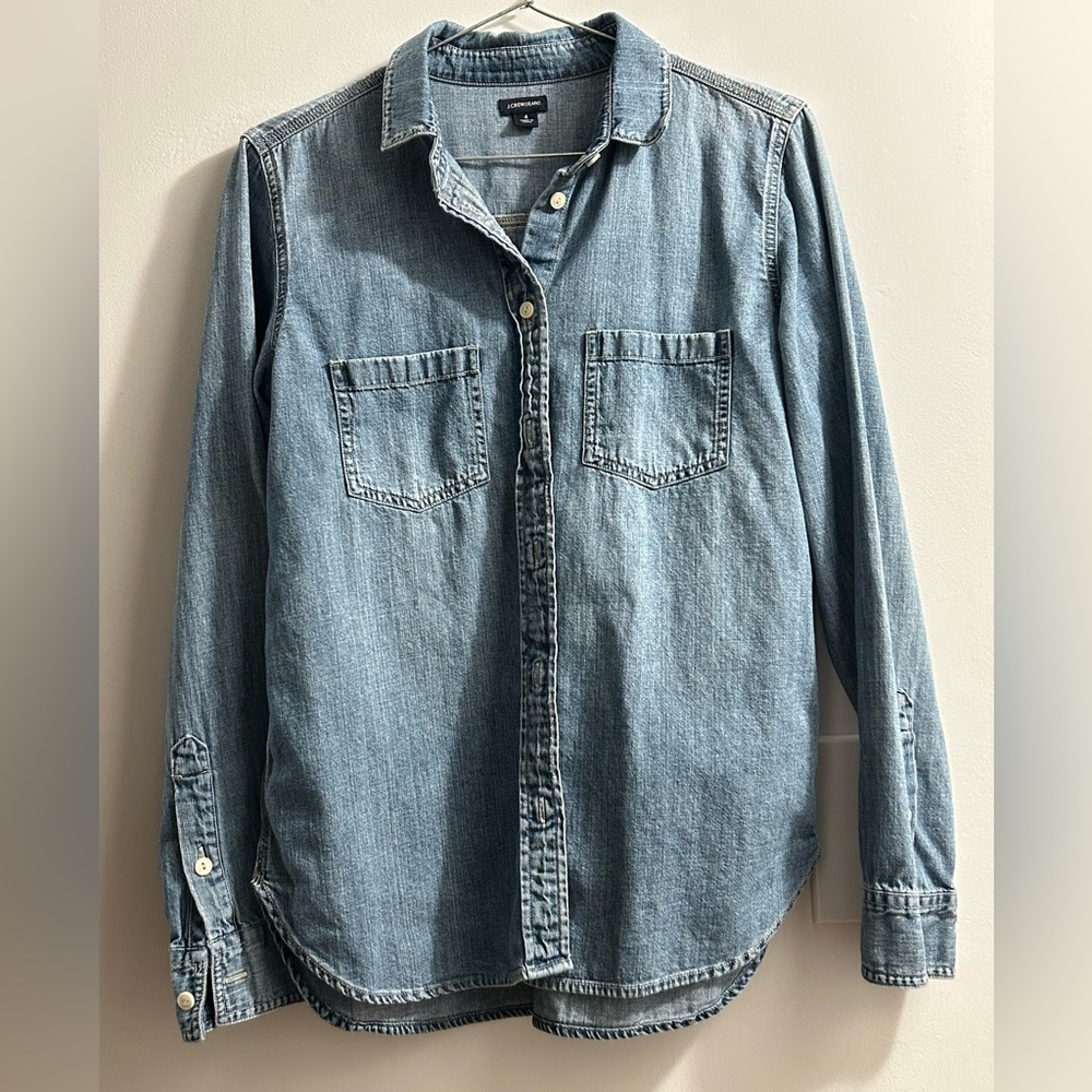 🛍️J. Crew Tops | Nwt J. Crew Blue Cotton-Button Long Sleeve Denim Shirt Size 4